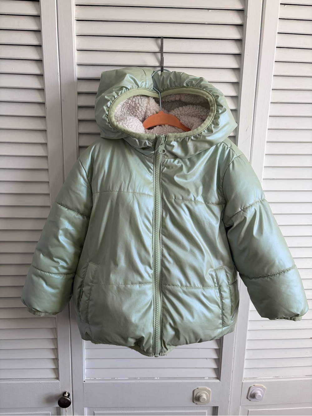 Swiss Tech Kids Sage Green Hooded Puffer Jacket